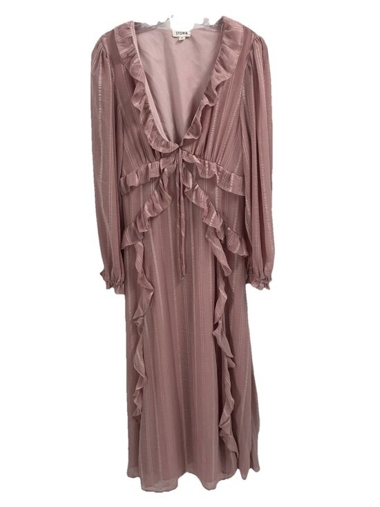 Storia Dresses & Skirts - Storia Blush Pink Ruffle Maxi Dress Sz XL Long Sleeve Cottagecore Boho Romantic